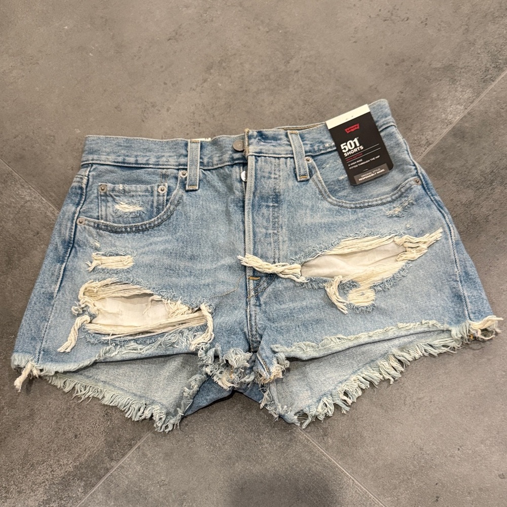 Levi's Light Blue Distressed Jean Shorts